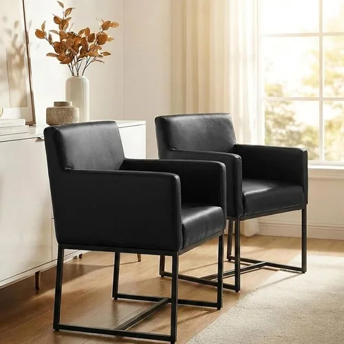 VESCASA Juego de 2 sillas de comedor tapizadas de piel sintética con brazos, modernas sillas de cocina acolchadas de mediados de siglo con marco de