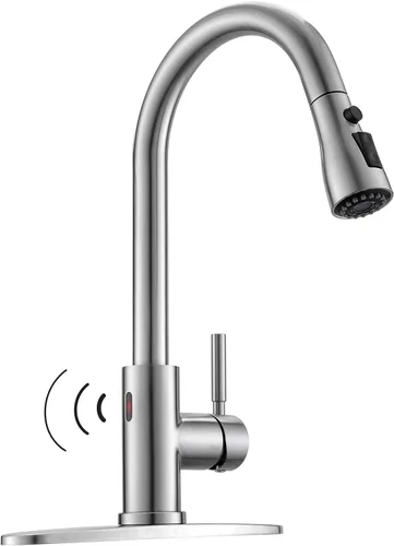 Miniatura 15 de WEWE Grifo de fregadero de cocina, grifos de cocina con rociador desplegable de acero inoxidable de una sola manija un solo agujero níquel cepillado