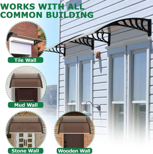 Miniatura 9 de Toldo para puerta de ventana de 40 x 40 pulgadas, cubierta de policarbonato para puerta de entrada, toldo exterior para ventana exterior, UPF 50+, 2