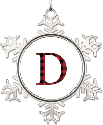 Miniatura 10 de Monograma inicial letra A copo de nieve, adornos de letras rojas y negras a cuadros para árboles de Navidad, adornos de Navidad personalizados