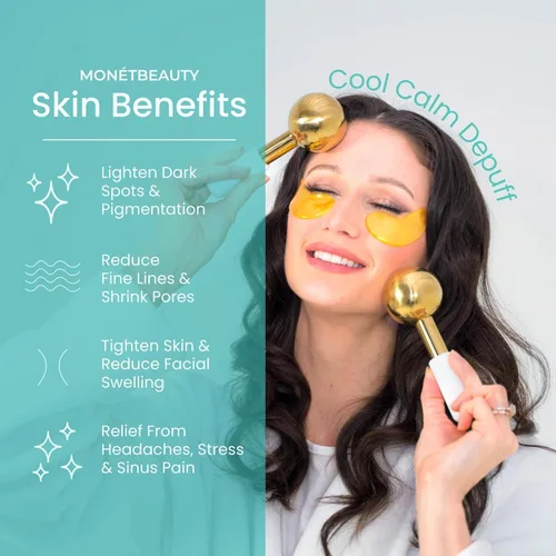 Miniatura 2 de MonétBeauty Globos de Hielo de Acero Inoxidable para Tratamientos Faciales (Dorado), Globos Criogénicos Duraderos que Reducen Instantáneamente