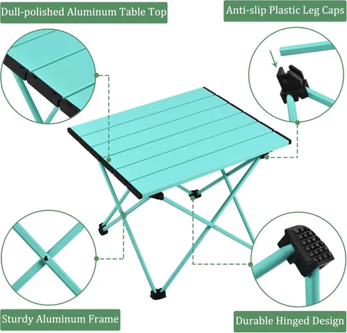 Miniatura 2 de Mesa de campamento Grope con superficie de mesa de aluminio, mesa de playa plegable fácil de transportar, perfecta para exteriores, picnic, Azul