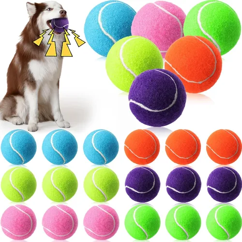 Miniatura 9 de Skylety 16 pelotas de tenis chirriantes de 2.5 pulgadas a granel para perros, pelotas de tenis flotantes, suministros de juego para perros, juguetes
