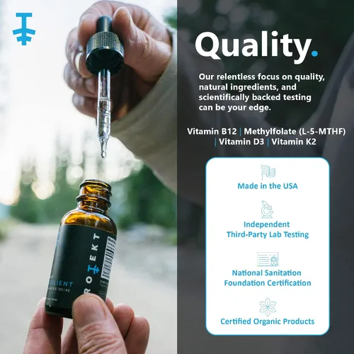 Miniatura 5 de PROTEKT Gotas resistentes de vitamina D3 K2 B12 – Suplemento líquido de vitamina B12 K2 D3 con metilfolato, gotas líquidas para energía