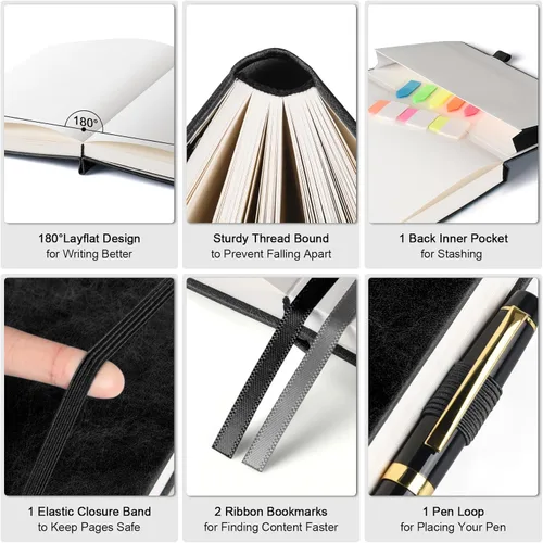 Miniatura 2 de Cuaderno de papel cuadriculado, 312 páginas numeradas, diario grande de cuero de tapa dura A4, cuaderno de papel cuadrícula de 100gsm sin traspaso