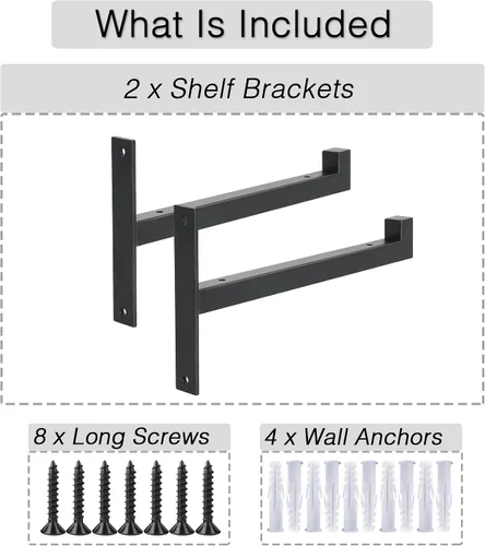 Miniatura 3 de OVOV 2 Piezas Soportes de Estante de Acero Resistente Montados en Pared Soportes de Estante de Metal Industrial Negro Mate 6 Pulgadas