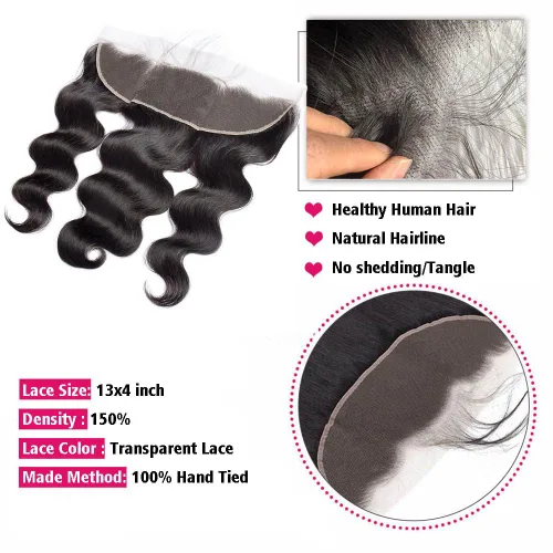 Miniatura 3 de CHEEON Frontal de encaje HD de 13 x 4 de 12 pulgadas, cabello humano brasileño ondulado con cierre frontal de encaje, 100% cabello humano virgen sin