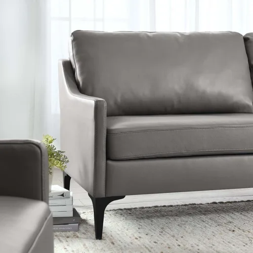 Miniatura 5 de Modway Sofá Corland de cuero y metal de estilo moderno en acabado gris