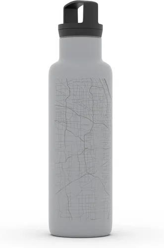 Miniatura 2 de Well Told Botella de agua aislada con mapa Chicago Illinois, grabado de acero inoxidable (21 onzas, gris muelle) botella aislada de mapa