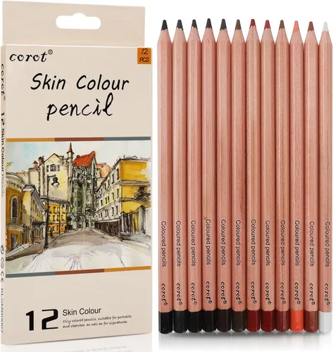 ofone Lápices de colores en tono de piel, juego de lápices de colores pastel de 12 colores para adultos, suministros de arte para artistas,