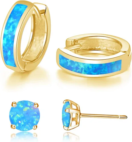 Miniatura 157 de CiNily Aretes Huggie de ópalo con bisagras, chapados en oro, hipoalergénicos, pequeños aretes de aro para mujeres, adolescentes, niñas, hombres