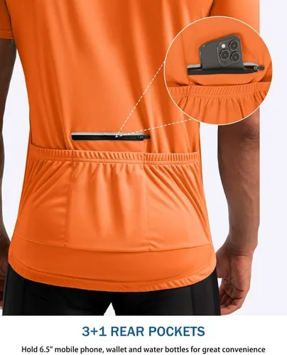Miniatura 3 de Bikewa Maillot de ciclismo para hombre que absorbe la humedad, manga corta, UPF media cremallera, ciclismo, ciclismo de carretera, camisas