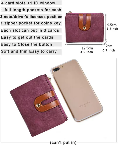 Miniatura 13 de AOXONEL Cartera pequeña de cuero plegable Rfid para mujer, con cremallera, bolsillo para tarjeta de identificación, delgada, compacta y delgada