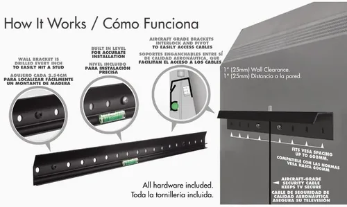 Miniatura 6 de Hangman Percha de TV para exteriores de 32" a 80" hasta 100 libras de perfil bajo VESA sin perno prisionero Montaje en pared Ladrillo Concreto