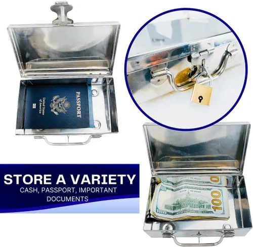 Miniatura 4 de Bin Buddy Caja de almacenamiento de acero para candado, diseño compacto de 7 x 4 x 2 pulgadas, ideal para almacenar joyas, reliquias, pasaportes