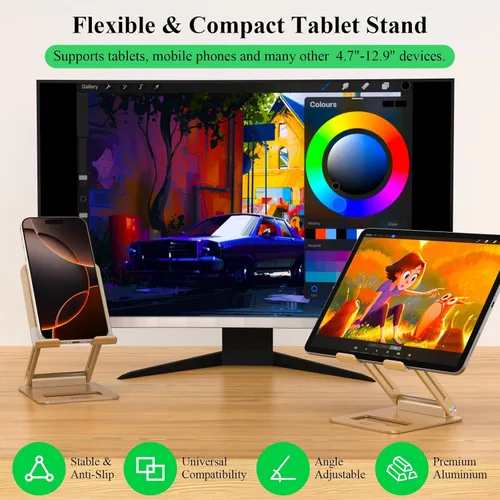 Miniatura 3 de Minthouz Soporte para tableta, soporte ajustable multiángulo para tableta, soporte de aluminio para iPad compatible con iPhone 17, 16, 15, 14, 13