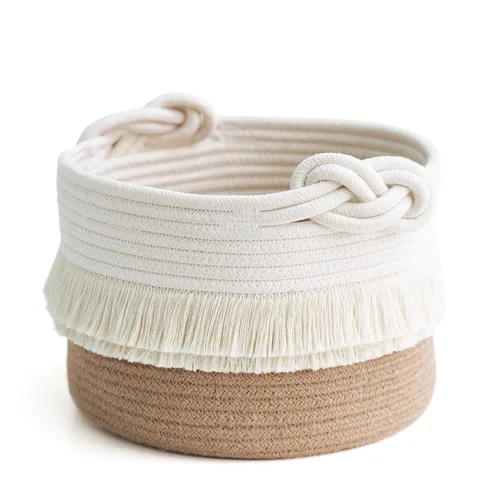 Miniatura 19 de CherryNow Cesta grande de mimbre para lavandería, entrada, dormitorio, cestas decorativas de yute para ropa, juguetes, cesta de toalla para baño, 22