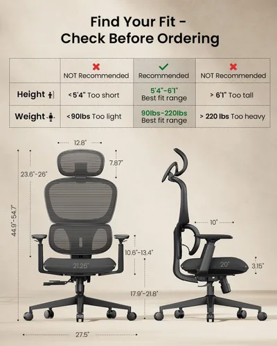Miniatura 2 de ProtoArc Silla de oficina ergonómica EC300 ajustable lumbar con respaldo alto, asiento deslizante, reposacabezas 3D, reposabrazos más anchos, 4