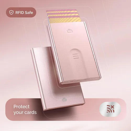 Miniatura 16 de ÖGON -DESIGNS- Tarjetero automático de aluminio, protección RFID contra fraude y desmagnetización, cartera delgada y minimalista para hombres