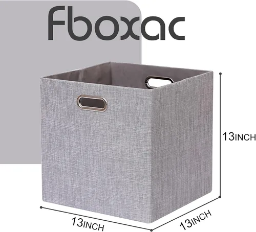 Miniatura 5 de Contenedores de almacenamiento de 13 x 13 x 13 pulgadas, caja plegable de lino con asas, cesta de organización plegable, juego de 4 cestas de gran