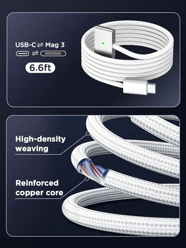 Miniatura 6 de Cargador de 140 W para MacBook Pro de 16/14 pulgadas Mac Air de 15/13 pulgadas 【Calidad original】 2021-2025 M1-M4 6.6 pies magnético 3 cables LED