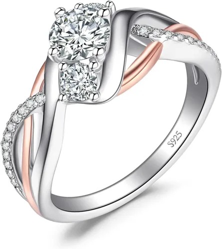 JewelryPalace Infinity Twisted Cubic Zirconia 3 Stones Engagement Ring for Women, Love Knot 925 Sterling Silver 14K Rose Gold Promise Ring for her,