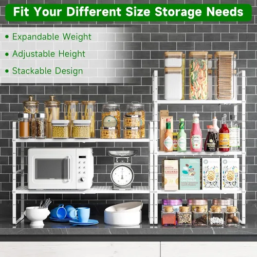 Miniatura 3 de Estante organizador de gabinete de cocina expandible de metal resistente, estante apilable de almacenamiento para gabinete de cocina, despensa, baño