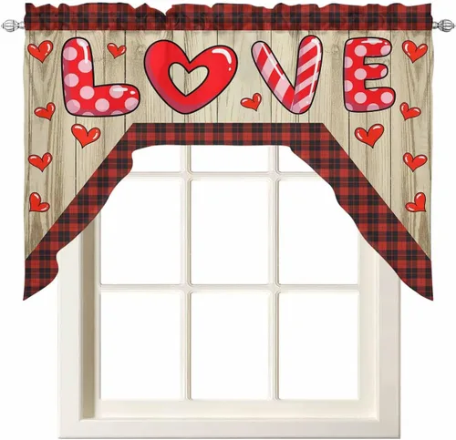 Miniatura 14 de Cortinas de Gnomos de San Valentín con Cenefa para Cocina, Cortinas con Bolsillo para Barra para Dormitorio, Sala de Estar, Baño, Cafetería, Negro