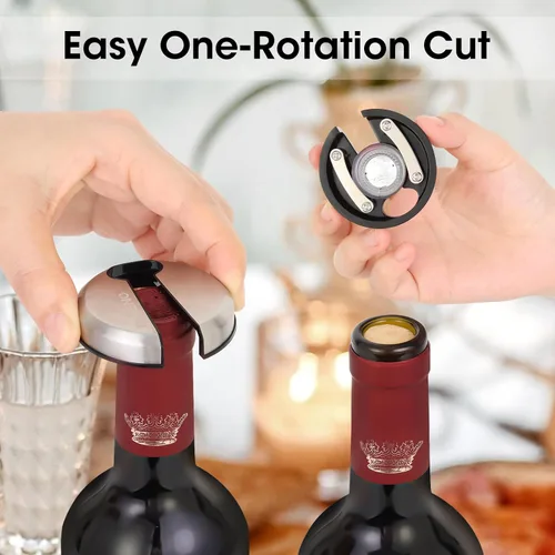 Miniatura 5 de Beneno Abridor multifuncional de botellas de vino con ala de regalo, sacacorchos, cortador de aluminio, tapón al vacío y vertedor aireador, perfecto
