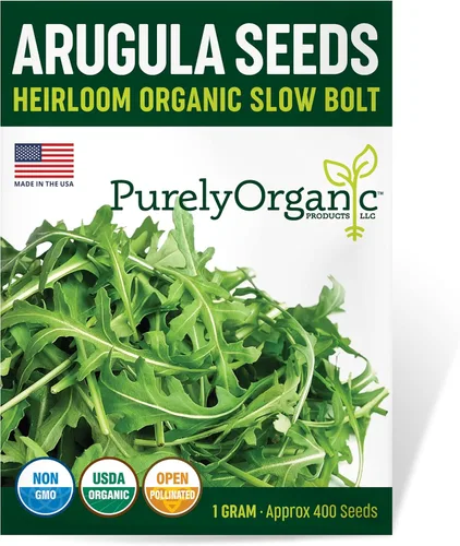 Semillas de Rúcula Puramente Orgánicas (Resistente al Espigado) - Aproximadamente 400 Semillas - USDA Orgánico, Sin OGM, Polinización Abierta,