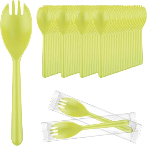Miniatura 11 de EUSOAR Cucharas de tenedor de plástico, 100 tenedores desechables de 5.5 x 1.2 pulgadas, juego de utensilios pesados, cuchara de servir, helado