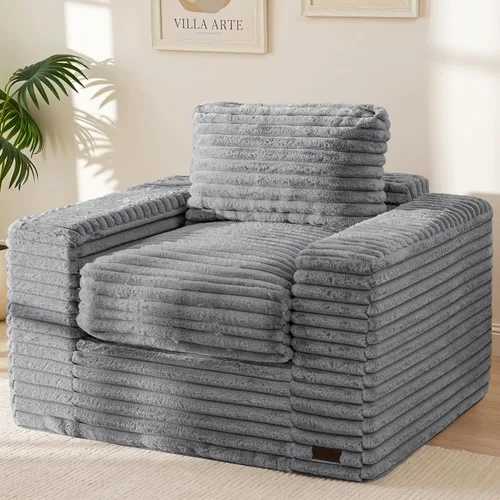 Miniatura 13 de MAXYOYO Puf Gigante Silla para Adultos, Sofá de Suelo Tapizado con Almohadas y Reposabrazos, Puf Grande Sofá Silla de Felpa Sofá Puf para Dormitorio
