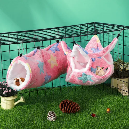 Miniatura 3 de Sweetude Juego de 6 hamacas para ratas, túnel colgante de hurón, hamacas de conejillo de indias de 3 niveles, cama de chinchilla suave para jaula