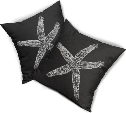 Miniatura 8 de Sweetshow Juego de 2 fundas de almohada cuadradas de lino con estrellas de mar negras de 16 x 16 pulgadas, decoración náutica costera de playa