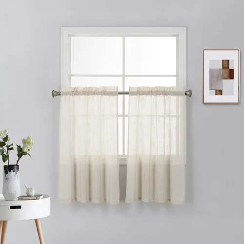 Miniatura 20 de Diamond Home Linens 2 paneles cortos con bolsillo para barra, filtrado de luz, de lino, texturizado, para ventanas pequeñas, 27 pulgadas de ancho x