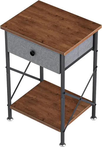 Miniatura 8 de VECELO Mesitas de noche modernas y versátiles, diseño X, mesa auxiliar de noche, estante de almacenamiento con cajón para sala de estar y Marrón