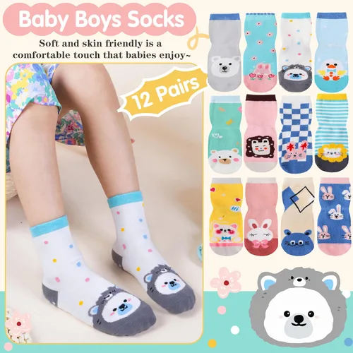 Miniatura 5 de 12 pares de calcetines antideslizantes de algodón para bebés, niños y niñas