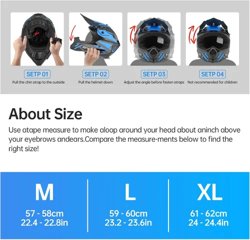 Miniatura 7 de Casco de motocross para adultos ATV para moto de tierra todo terreno de cara completa con gafas, guantes y máscara, aprobado por el DOT