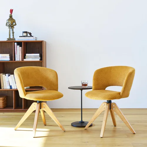 Miniatura 6 de GrandNoor Silla giratoria moderna de mediados de siglo con patas de madera maciza, silla de escritorio de oficina en casa, sin ruedas, silla