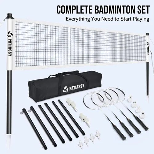 Miniatura 10 de Badminton Set for Backyard, Outdoor Badminton Net with Anti-Sag Design, 4 Professional Badminton Rackets, 4 Shuttlecocks and Carry Bag for Lawn or