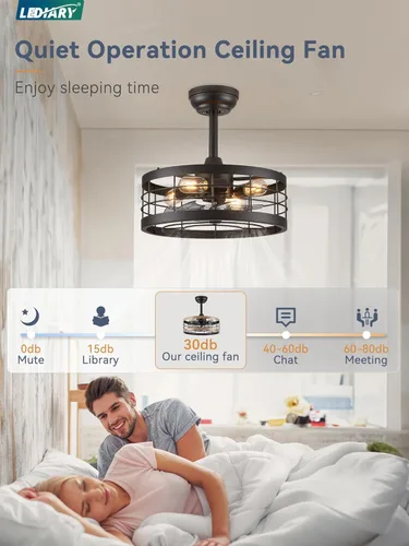Miniatura 2 de LEDIARY - Ventilador de techo 16.5 pulgadas con jaula y luz, diseño industrial, estilo granja, para cocina, dormitorio, exterior, control remoto, 6