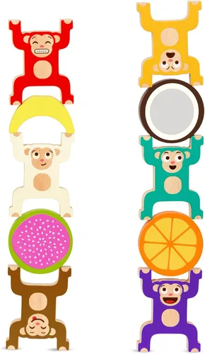 Miniatura 5 de Juguete de monos apilables de madera para niños pequeños - Anillos entrelazados coloridos - Desarrolla habilidades motoras finas y mano