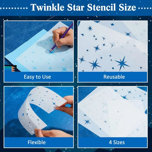 Miniatura 4 de Paquete de 4 plantillas de estrella para pintar estrellas en la pared, 4 tamaños, plantilla reutilizable de plástico, estrellas brillantes