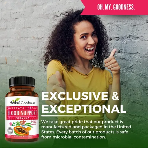 Miniatura 5 de Herbal Goodness Cápsulas de apoyo de sangre de hoja de papaya - Salud de plaquetas y médula ósea, apoyo inmunológico y limpieza de sangre - Cápsulas