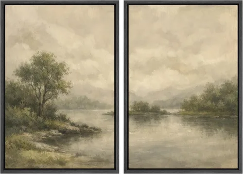 Miniatura 16 de SIGNWIN Lienzo enmarcado para pared, juego de arte sereno de paisaje de pantanos, ilustración rústica, arte moderno, minimalismo, decorativo