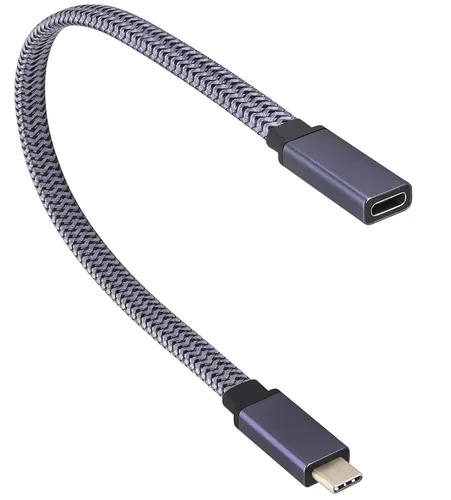 Cable trenzado USB 3.1 tipo C a tipo C 60W y 3A corto tipo C 3.1 USB macho a hembra Cable de extensión compatible con carga, datos, audio, cable de