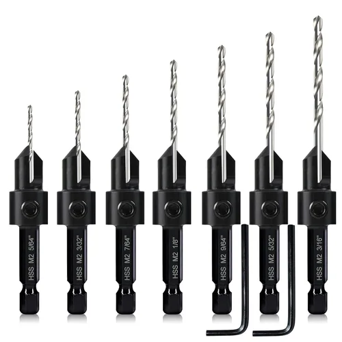 Miniatura 2 de Juego de brocas avellanadoras de 3 piezas #10#12#16, brocas para sierra de agujero avellanado para carpintería 3 en 1, brocas piloto M2 ajustables
