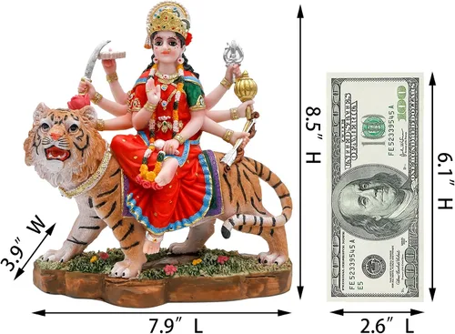 Miniatura 5 de alikiki Diosa hindú Durga Estatua grande – 8.5 pulgadas Dios indio Durga MATA Ídolo en la estatua de tigre India Murti Casa Oficina Templo Mandir
