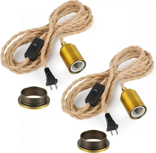 Miniatura 10 de Lámpara colgante con cable de enchufe, lámpara colgante con enchufe, enchufe de tela verde azulado, cubierta con interruptor, cables de iluminación
