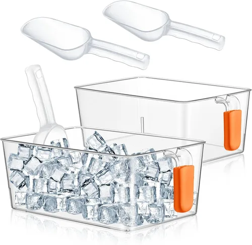 Miniatura 23 de Havawish Juego de 2 Cubos de Hielo y Juego de Cucharones Flexibles de Plástico para Congelador con Asa Retráctil, Cubo de Almacenamiento Gris